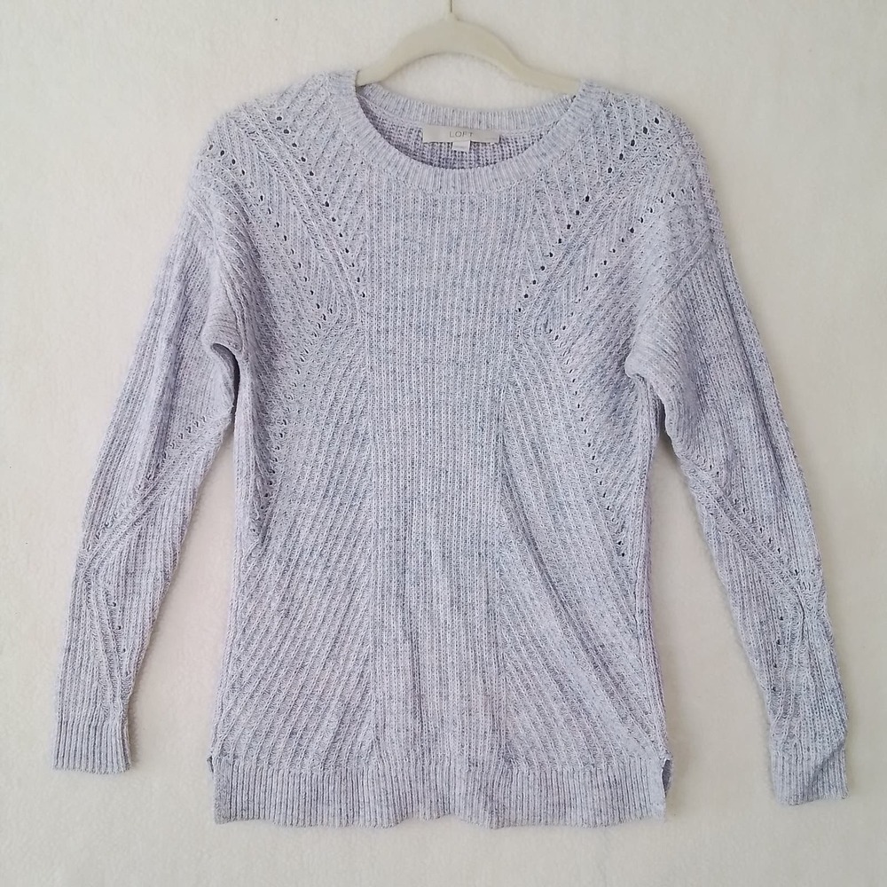 LOFT Cotton Blend Knit Sweater Size Medium Petite in Blue Pink White‎